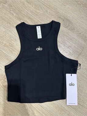 ALO Yoga Women's Black Ribbed Cropped Tank Top
